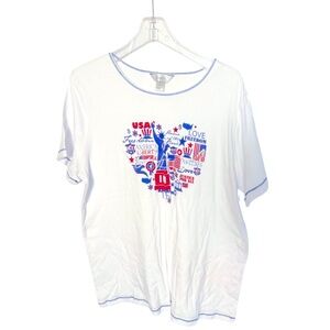 CJ Banks‎ White USA America Embroidered T-Shirt Size 1X July 4th Memorial Day